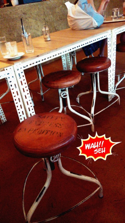 recycled stools to match the whole warehse feeling