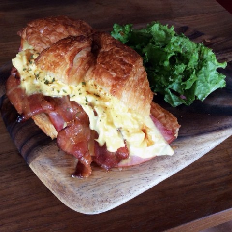 Butter Croissant with Ham, Bacon and Scrambled Eggs! 😋