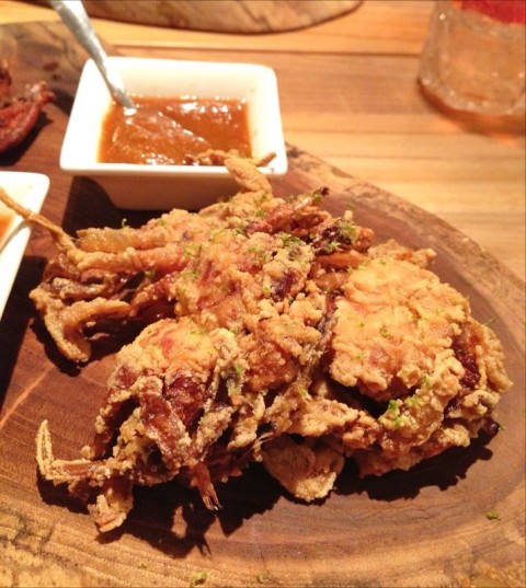 Crisp soft shell crabs with portico house made salsa, amazing!   