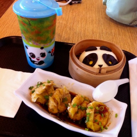 Okay wontons and a panda bao which looks 10x better than it tastes.