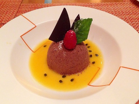 Fine chocolate mousse with passion fruit custard! Heaven!