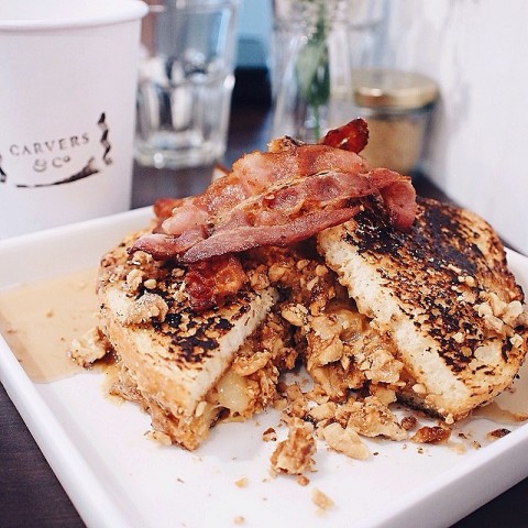 Protein packed with peanut butter & banana! Add bacon for $3. Add it.