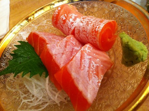 Thick, fresh slices of salmon sashimi, so awesome!