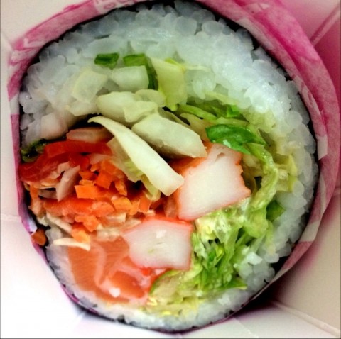 Unconventional sushi with pickled vegetables and wasabi mayo. Yum!