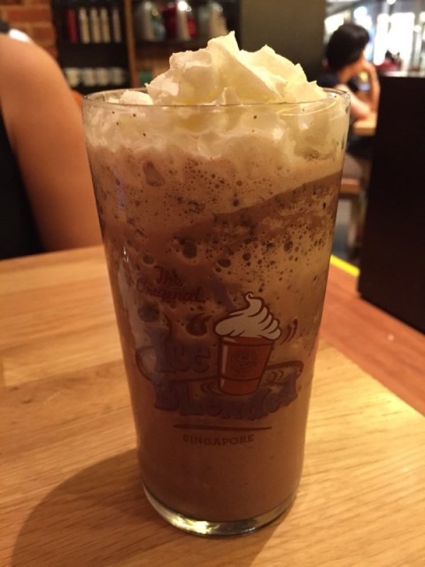 Our favorite ice blended mocha in a glass.