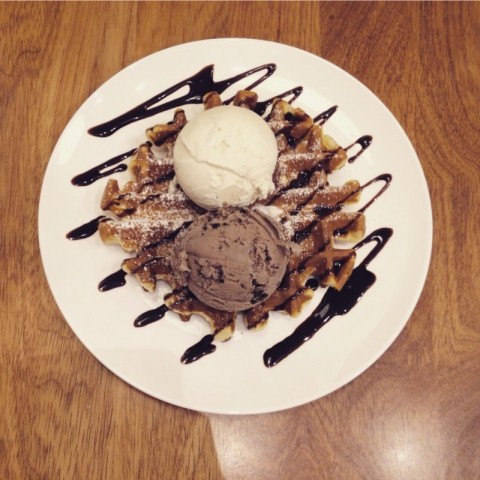 Waffle lover with ice cream