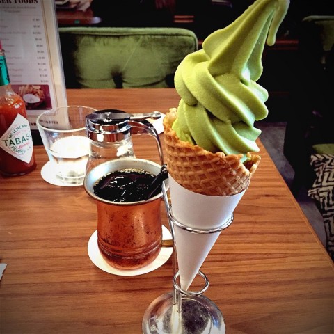 Perfect for any day. Watanabe matcha ice cream with iced coffee