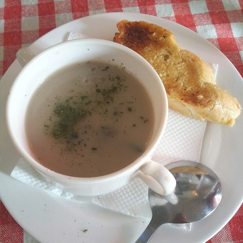 mushroom soup with generous mushroom slices inside! price is part of the executive set lunch!