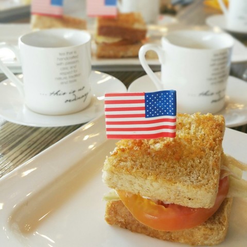 $6.90 - 4 bite size sandwich with a cup of quality Dilmah Tea? Yummy. Tea Time Happiness indeed. 