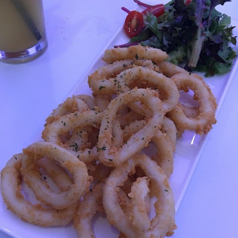 The calamari was kinda bland but the accompany salad was interesting with its strawberry vinegar dressing